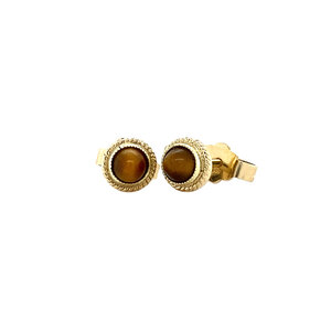 Gold ear studs with tiger's eye 14 krt