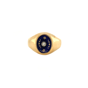 Gouden ring met diamant en emaille 14 krt