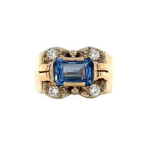 Gouden ring met diamant en blauwe spinel 14 krt
