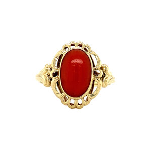 Gold ring with blood coral 14 krt