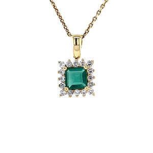 Gold pendant with emerald and zirconia 14 krt