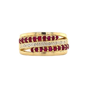 Gouden ring met diamant en robijn 14 krt