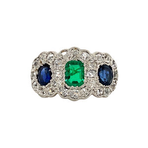 Gold ring with emerald, sapphire and diamond 18 krt