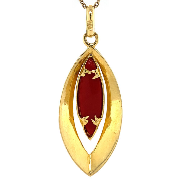 vintage Gold pendant with blood coral 14 krt