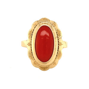 Gold ring with blood coral 14 krt