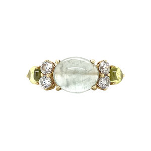 Gold ring with moonstone, zirconia and glass 14 krt