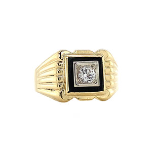 Gouden ring met zirkonia en onyx 14 krt