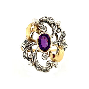 Gold ring with rose diamond and amethyst 18 krt/925