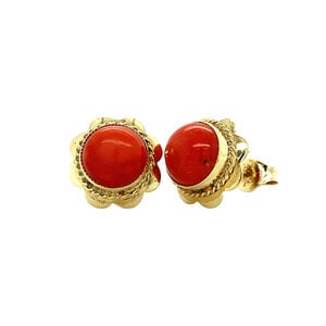 Gold ear studs with blood coral 14 krt