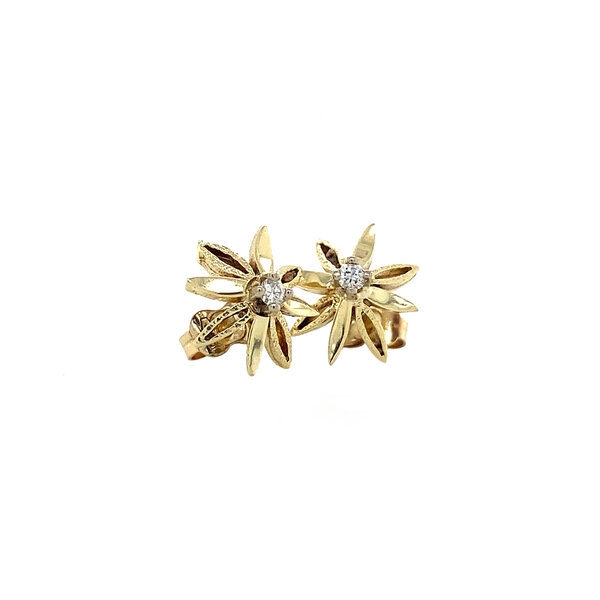 vintage Gold ear studs with diamonds 14 krt
