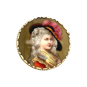 Gold brooch with peinture enamel 14 krt