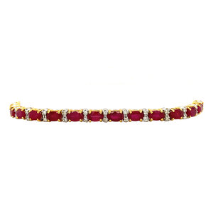 Gold bracelet with ruby and diamond 18 cm 14 krt