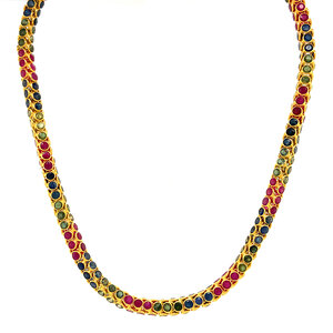 Gold necklace with emerald, sapphire and ruby 43.5 cm 18 krt