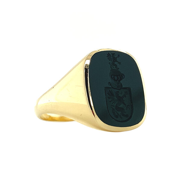 vintage Gold signet ring with green layer stone 14 krt