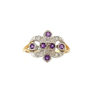Ring with amethyst and diamonds 9 krt