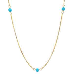 Gold necklace venetian with turquoise 41.5 cm 14 krt