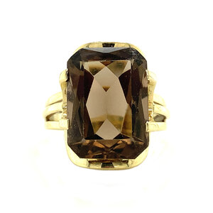 Gold ring with smoky topaz 14 krt