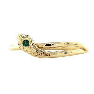 Gold snake bangle with green glass 14 krt