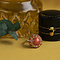vintage Gold entourage ring with blood coral 14 krt