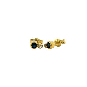 Gold ear studs with diamond and sapphire 14 krt