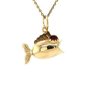 Gold pendant fish with yellow glass 14 krt