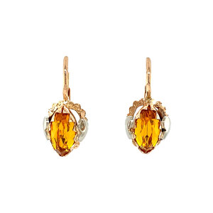 Gold earrings with yellow topaz 14 krt
