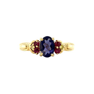 Ring with sapphire, garnet and diamond 9 krt