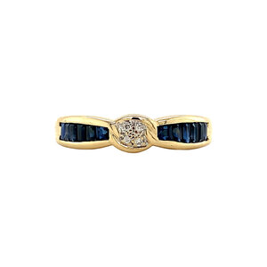 Gold ring with sapphire and diamond 14 krt