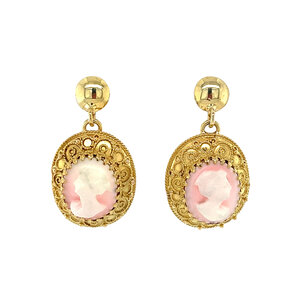 Gold earrings with cameo 14 krt