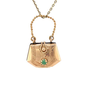 Gold pendant bag with glass stone 14 krt