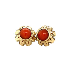 Gold stud earrings with blood coral 14 kt