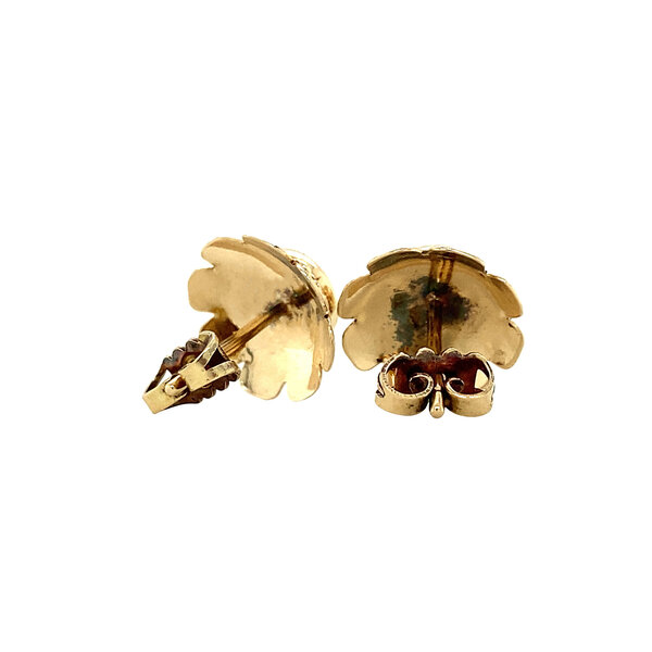 vintage Gouden oorstekers met bloedkoraal 14 krt