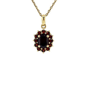 Gold entourage pendant with garnet 14 krt