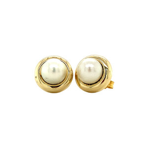 Gold stud earrings with pearl 14 kt