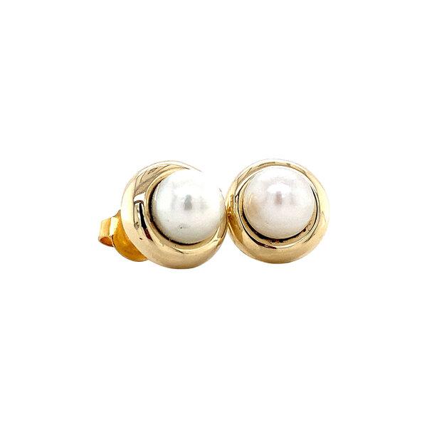 vintage Gouden solitair oorstekers met parel 14 krt
