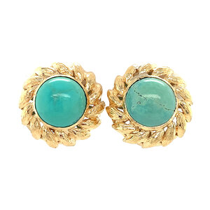 Gold ear clips with turquoise 14 kt