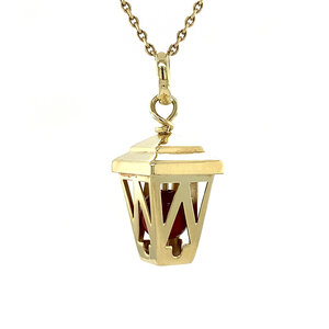 Gold lantern pendant with blood coral 14 kt