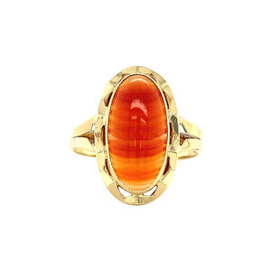 Gold ring with stripe agate 14 krt