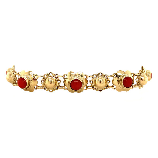vintage Gouden armband met bloedkoraal 20 cm 14 krt