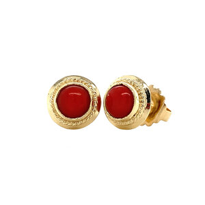 Gold stud earrings with blood coral 14 kt