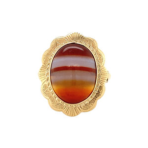 Gold ring with stripe agate 14 krt