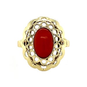 Gold ring with blood coral 14 krt