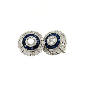 Platina oorstekers met saffier en diamant 950