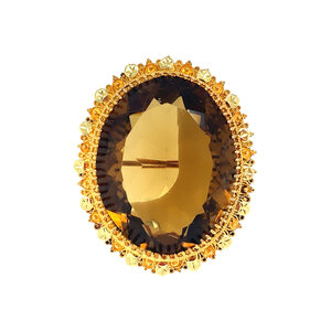 Gold pendant with brown glass 14 kt