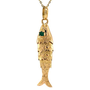 Gold fish pendant with colour stone 18 krt