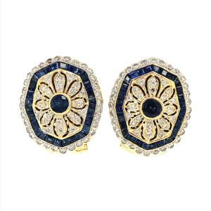 Gold earrings with sapphire and diamond 18 kt