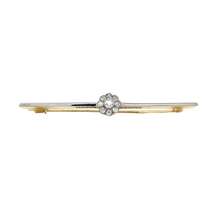 Bicolour gold entourage brooch with diamonds 14 krt