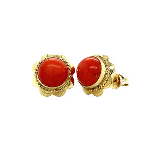 Gold ear studs with blood coral 14 kt