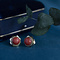 vintage Gold solitaire stud earrings with blood coral 14 kt