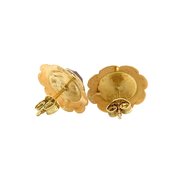 vintage Gouden solitair oorstekers met carneool 14 krt